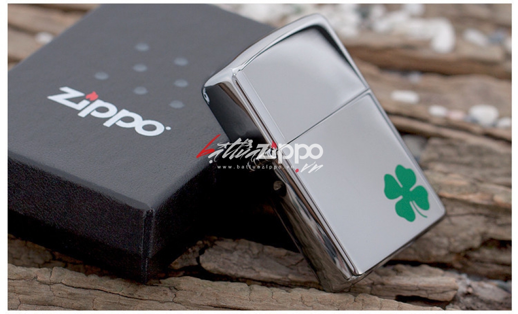 Bật lửa Zippo chính hãng 24007 cỏ 4 lá măn máy