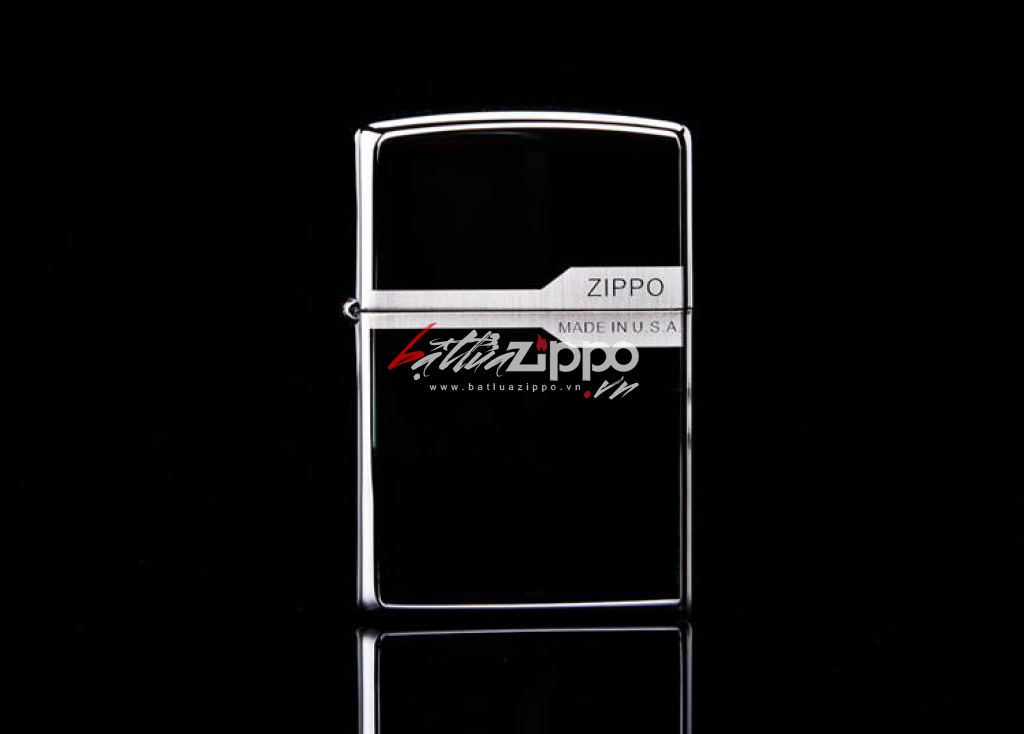 Bật lửa Zippo chính hãng 150 đen bóng có viền zippo giữ 2 nắp