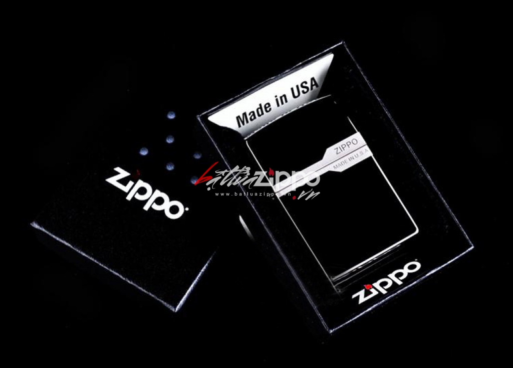 Bật lửa Zippo chính hãng 150 đen bóng có viền zippo giữ 2 nắp