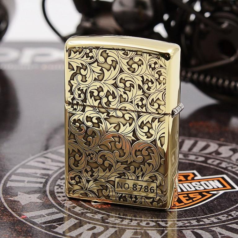 Zippo Chính Hãng Đồng Bóng Khắc Họa Tiêt Hoa Văn Ý