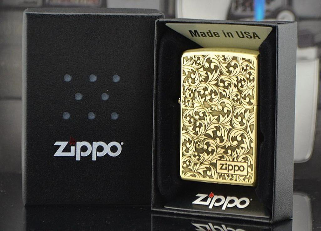 Zippo Chính Hãng Đồng Bóng Khắc Họa Tiêt Hoa Văn Ý