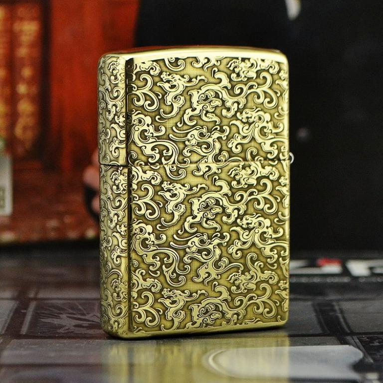 Zippo Chính Hãng Đồng Bóng Khắc Hoa Văn Phiên Bản Amor