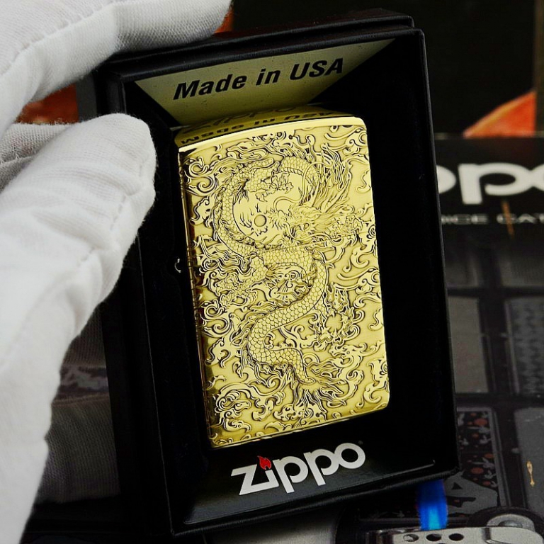 Zippo Chính Hãng Đồng Bóng Khắc Rồng May Mắn Tài Lôc