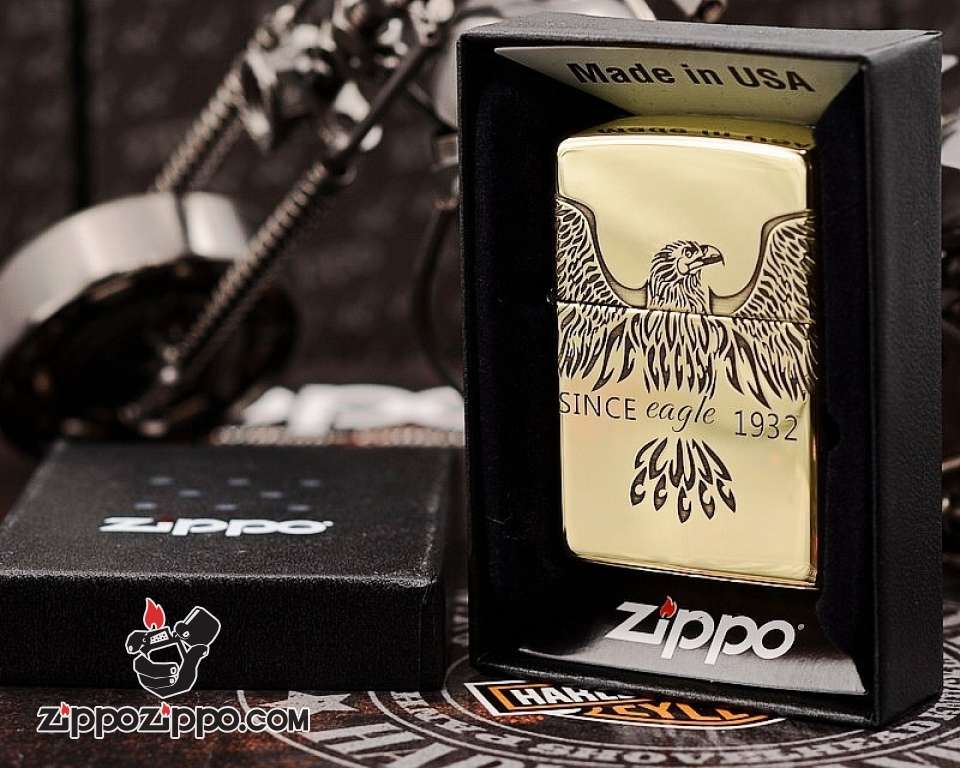 Bật Lửa Zippo Chính Hãng Màu Đồng Khắc hình since eagle