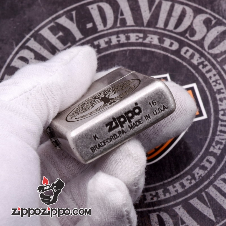 Zippo Mạ bạc cổ khắc hình Cây Của Cuộc Đời