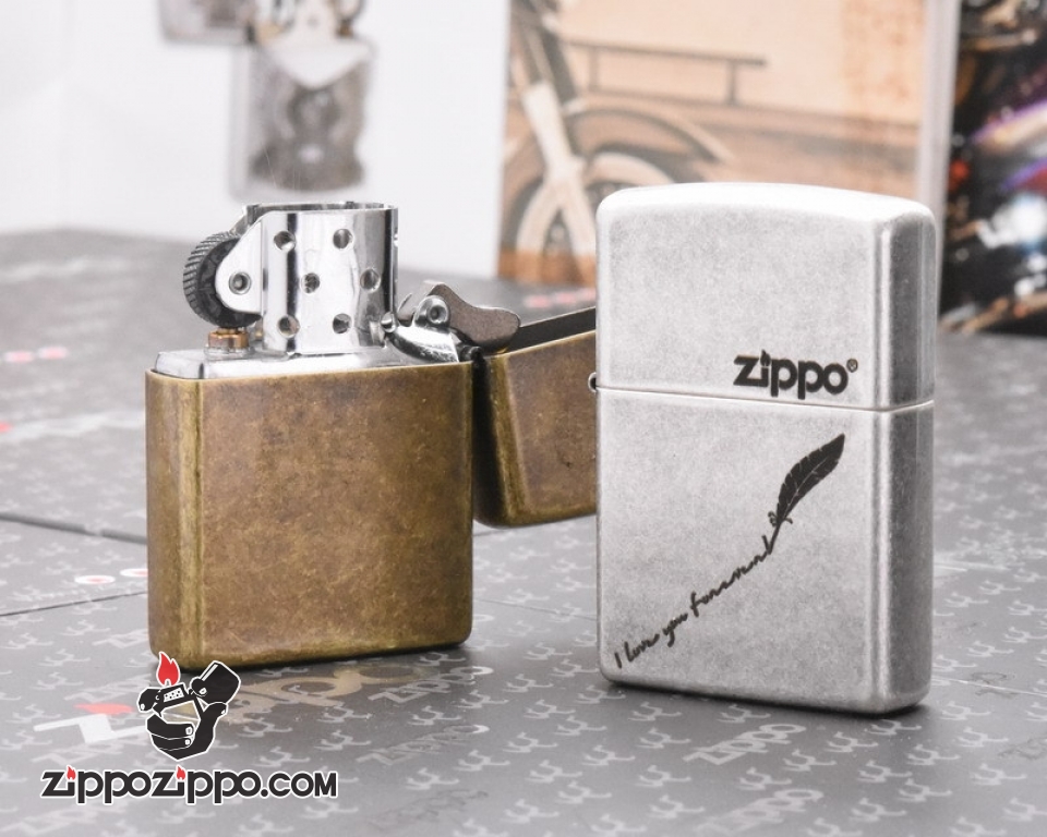 Zippo Mạ Đồng Giả Cổ KHắc Tôi Yêu Bạn Mãi Mãi