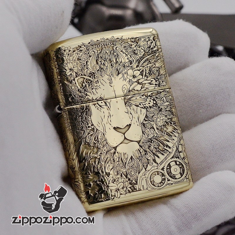 Bật Lửa Zippo Chính Hãng CHất Liệu Đồng Khắc lion punk