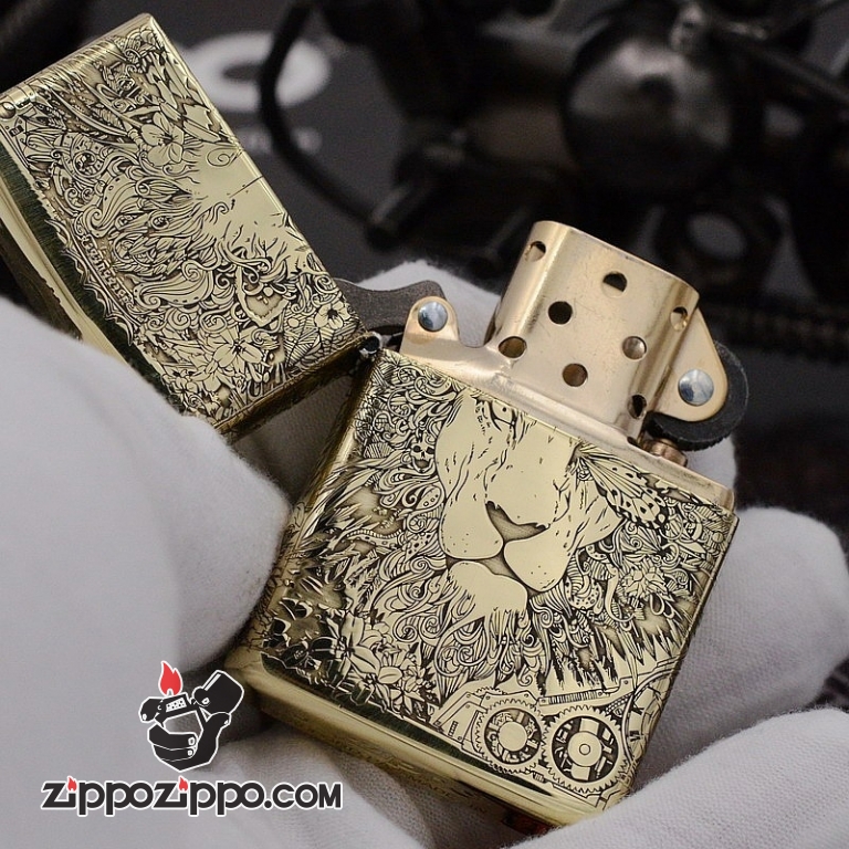 Bật Lửa Zippo Chính Hãng CHất Liệu Đồng Khắc lion punk