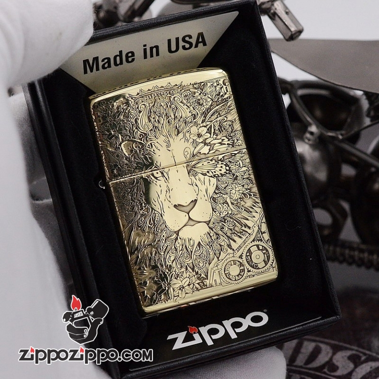 Bật Lửa Zippo Chính Hãng CHất Liệu Đồng Khắc lion punk