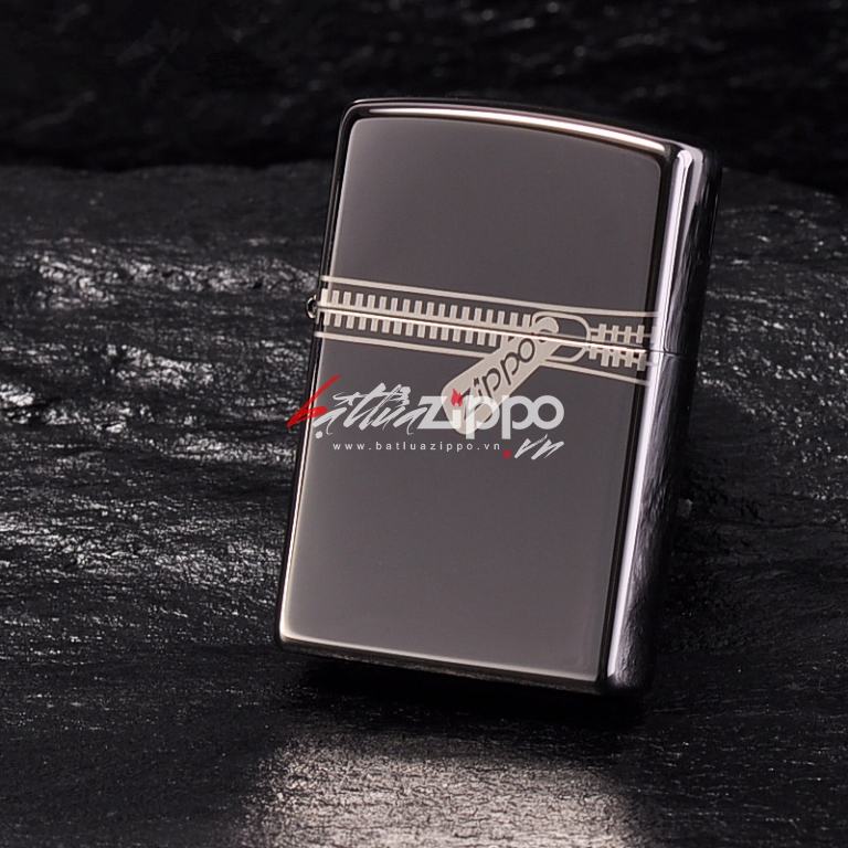 Bật lửa zippo chính hãng đen tuyền dây kéo cổ điển 21.088