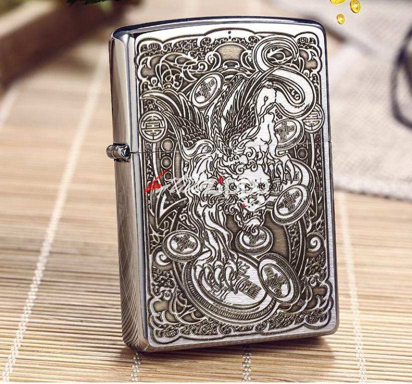 BẬt lửa Zippo chính hãng Nhật khắc hình kỳ lân Ver