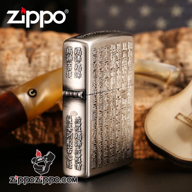 Bật lửa Zippo khắc nổi Tâm kinh màu bạc