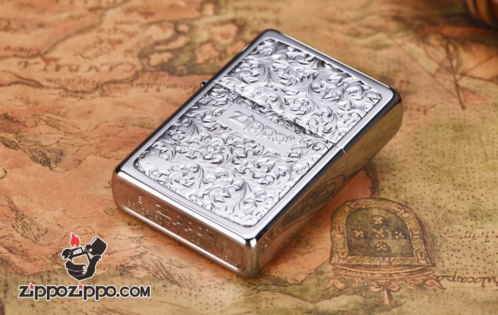 Bật lửa Zippo mạ bạc khắc hoa văn Arabesque KR-7