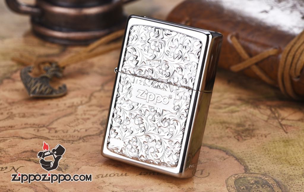 Bật lửa Zippo mạ bạc khắc hoa văn Arabesque KR-7