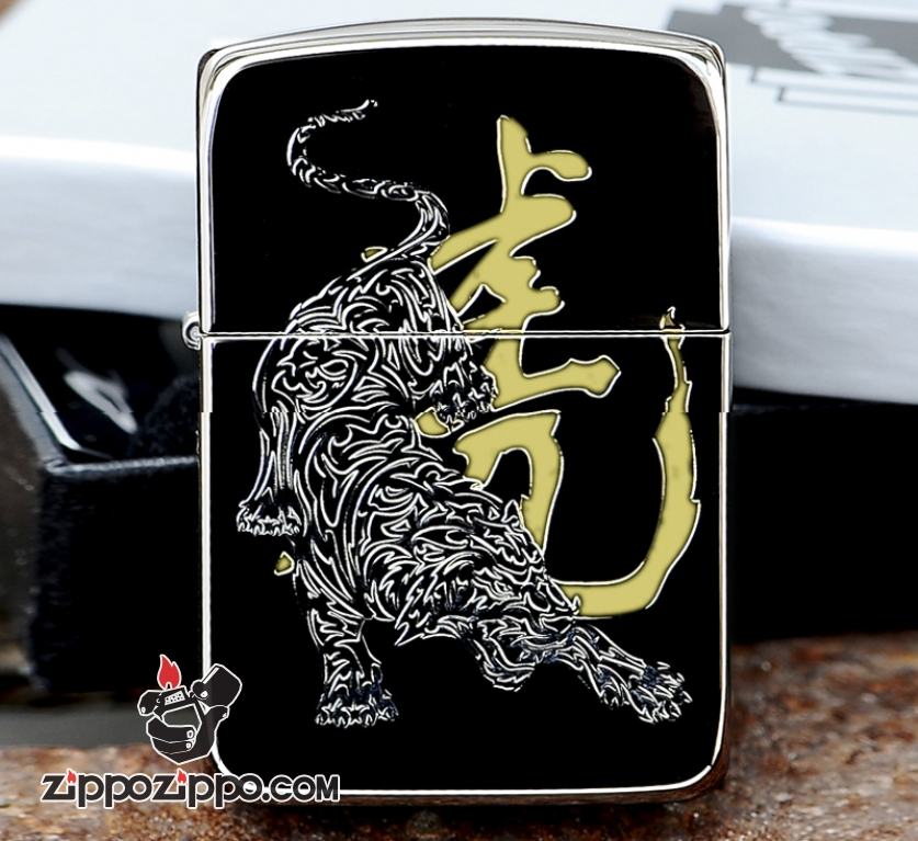 Bật lửa Zippo Đen khắc hổ Ice Amur