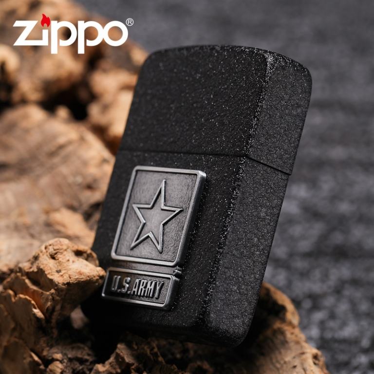 Bật lửa Zippo phiên bản sơn mài đen crack huy hiệu quân đội Mỹ