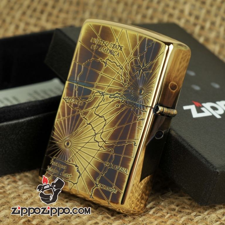 Bật lửa Zippo phiên bản đồng màu khắc la bàn giới hạn