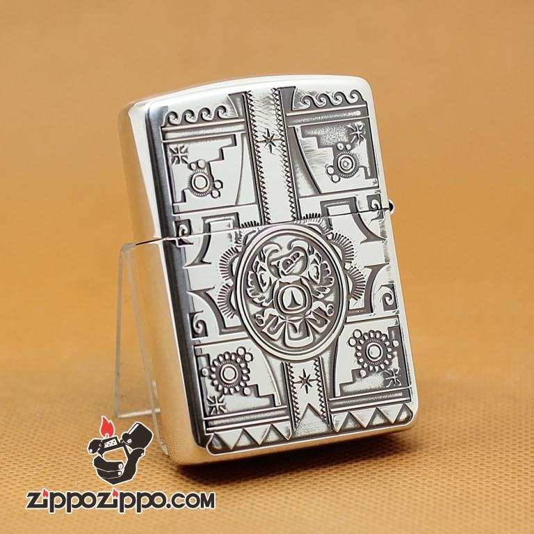 Zippo Chính Hãng Họa Tiết Ấn Độ Đính Ngọc Vỏ Dày Armor