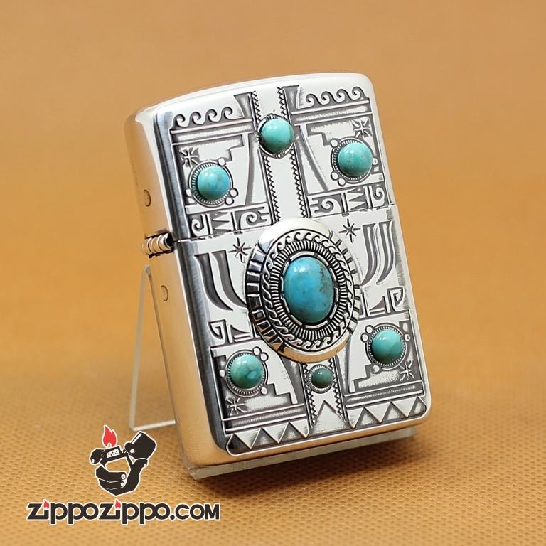 Zippo Chính Hãng Họa Tiết Ấn Độ Đính Ngọc Vỏ Dày Armor