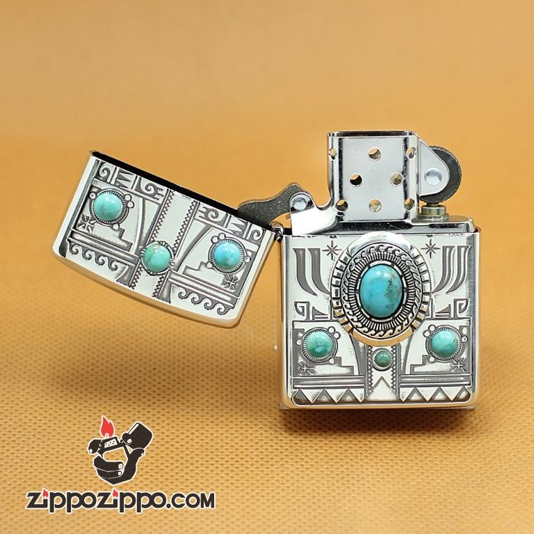 Zippo Chính Hãng Họa Tiết Ấn Độ Đính Ngọc Vỏ Dày Armor