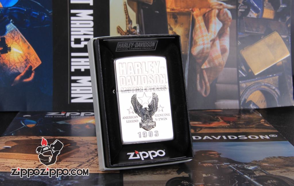 Zippo Chính Hãng Bạc Xe Harley David Chim Ưng 1903