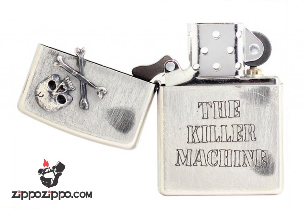 Zippo Chính Hãng Màu Bạc Hình Đầu Lâu Xương Chéo Nắp Trên