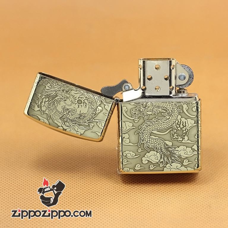Zippo Chính Hãng Phiên Bản Đồng Si Bóng Khắc Rồng Bay Bản Armor