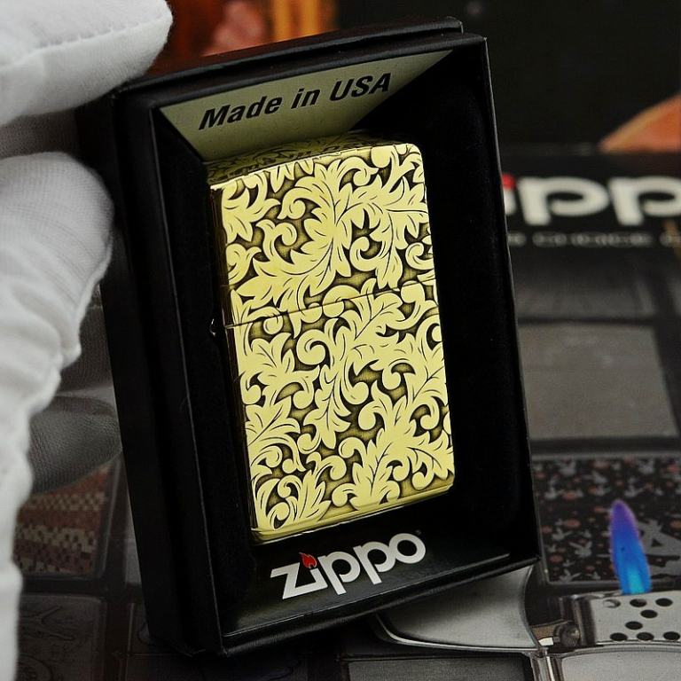 Zippo Chính Hãng Đồng Khắc Họa Tiết Arabesque Hoa văn tròn