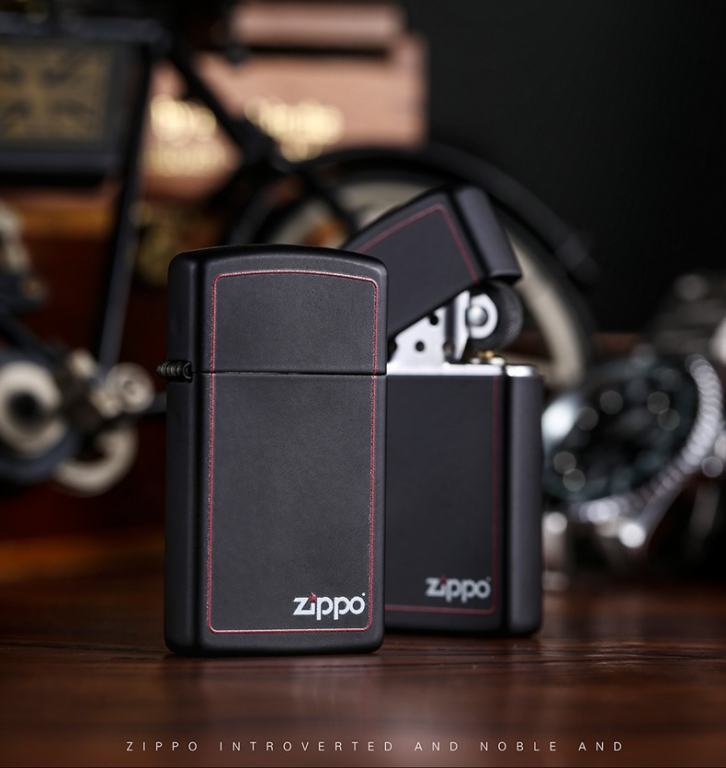 Bật Lửa Zippo Bản Nhỏ Sơn Màu Đen Viền Đỏ - Logo Zippo SKU 1618ZB – Zippo Slim Black Matte with Zippo Logo and Border