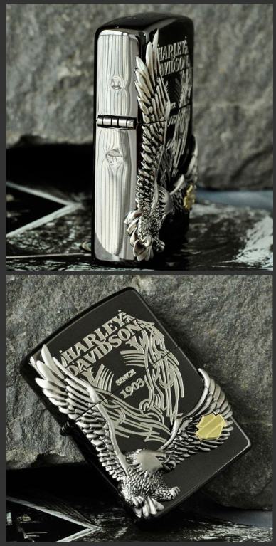 Zippo Chính Hãng Màu Xám Phiên Bản Harley Davidson Chim Ưng Nổi HD 18