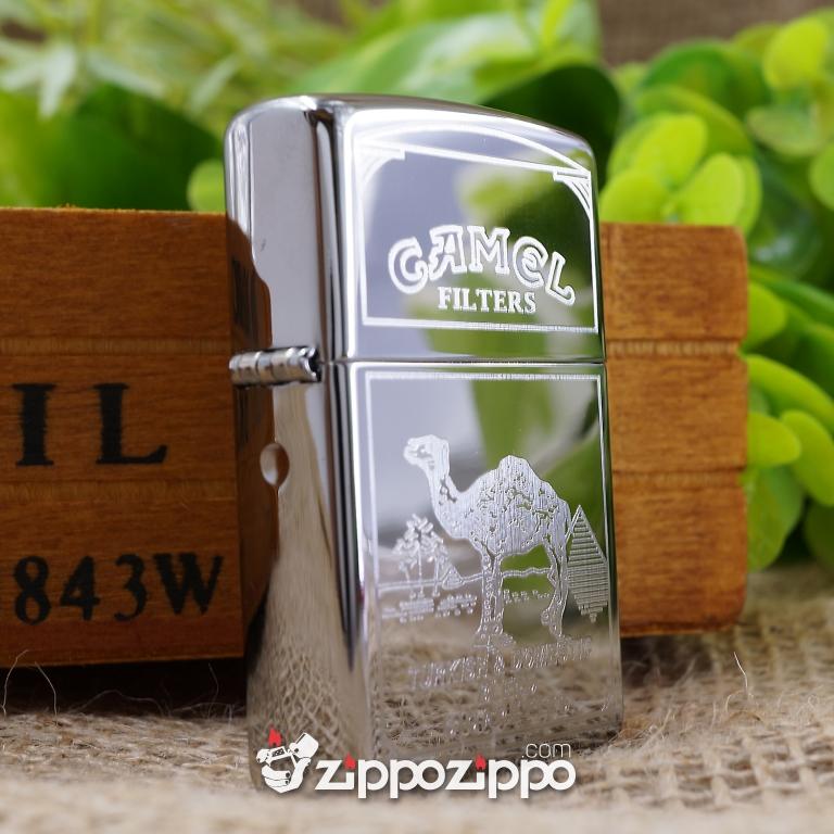 Bật lửa zippo mầu bạc khắc Camel