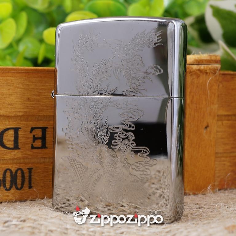 bật lửa zippo mầu bạc khắc chim Phượng hoàng