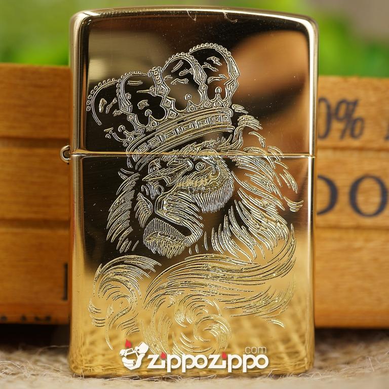 bật lửa zippo đồng chặm khắc hoa văn hình sư tử