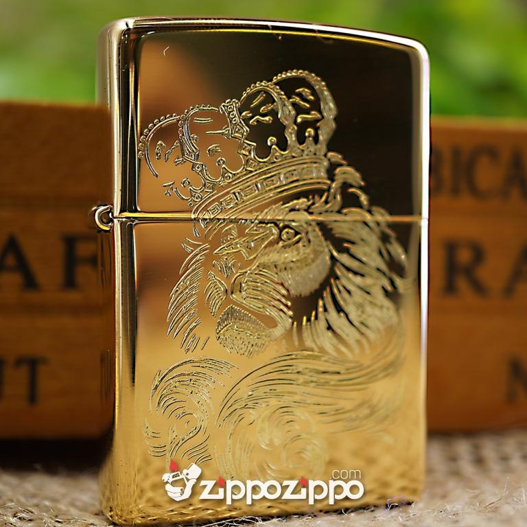 bật lửa zippo đồng chặm khắc hoa văn hình sư tử