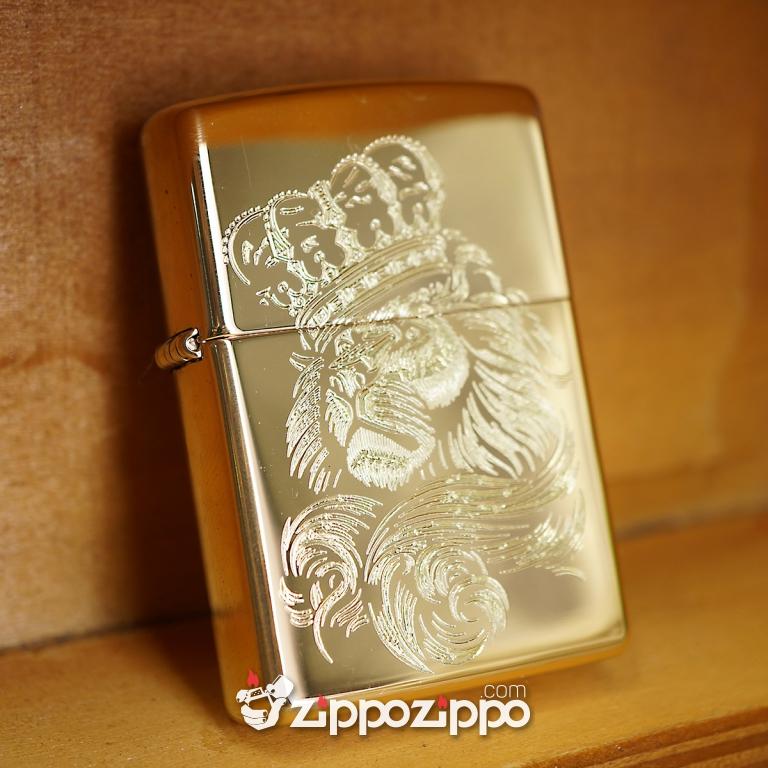 bật lửa zippo đồng chặm khắc hoa văn hình sư tử