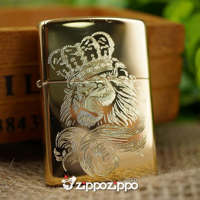 bật lửa zippo đồng chặm khắc hoa văn hình sư tử