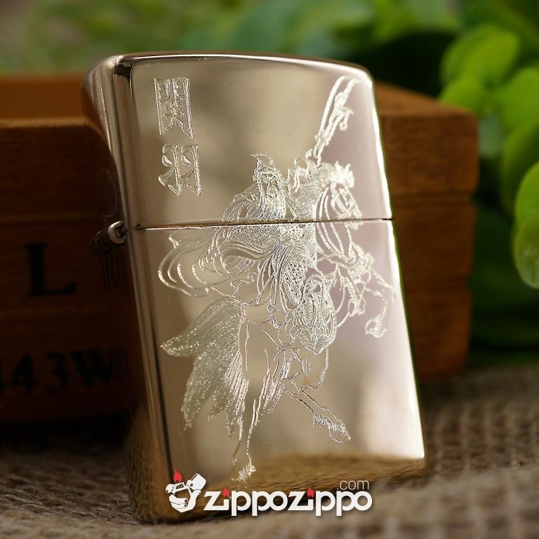 zippo đồng khắc quan công cưỡi ngựa