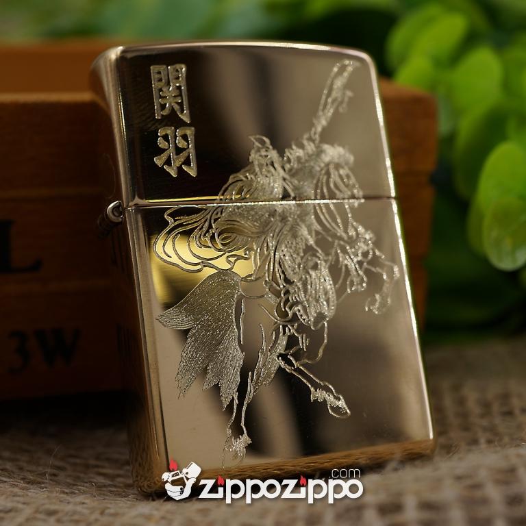 zippo đồng khắc quan công cưỡi ngựa