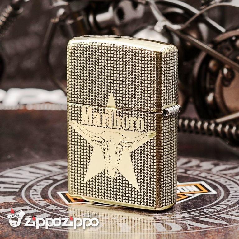 Bật Lửa Zippo Màu Đồng Khắc Logo Marlboro Bản Armor