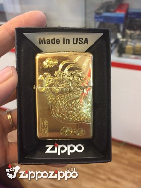 zippo vỏ đồng khắc hoa văn rồng