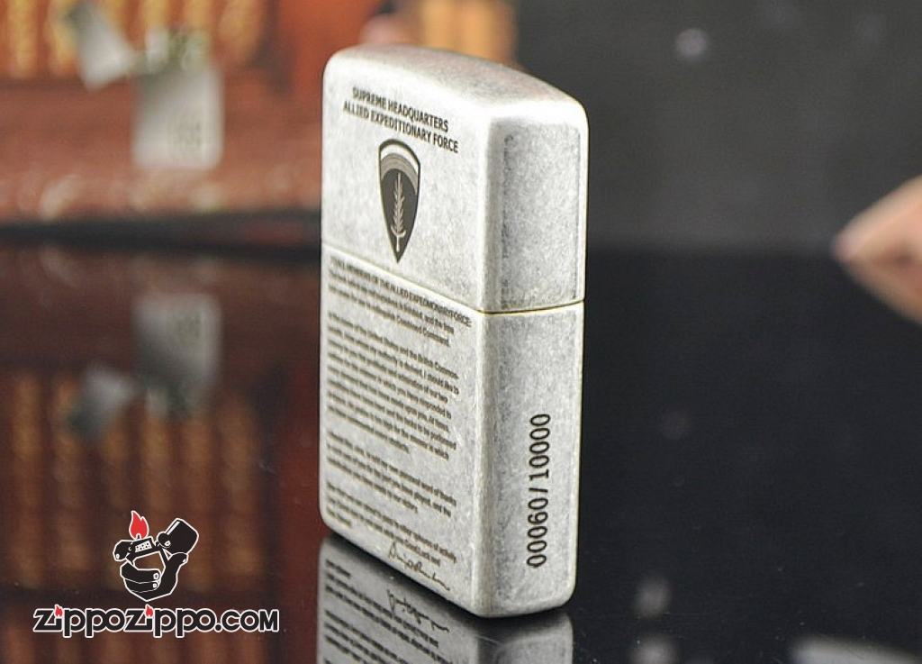 Bật Lử Zippo Màu Bạc Cổ Khắc Phù Hiệu SHAEF