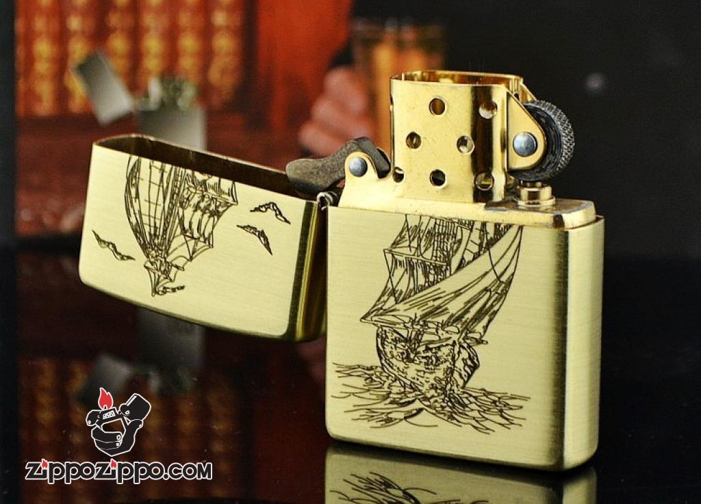 Zippo Chính Hãng Đồng xước Khắc Thuận Buồm Xuôi Gió