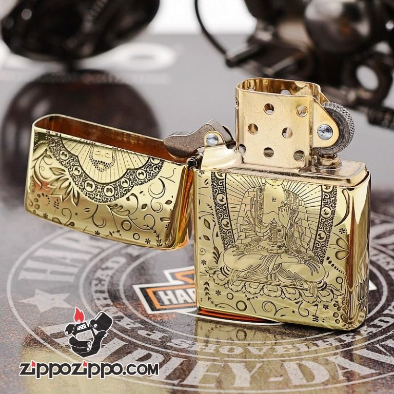 Bật lửa Zippo chất liệu đồng phiên bản bóng khắc Đức Phật Thích Ca Mâu Ni