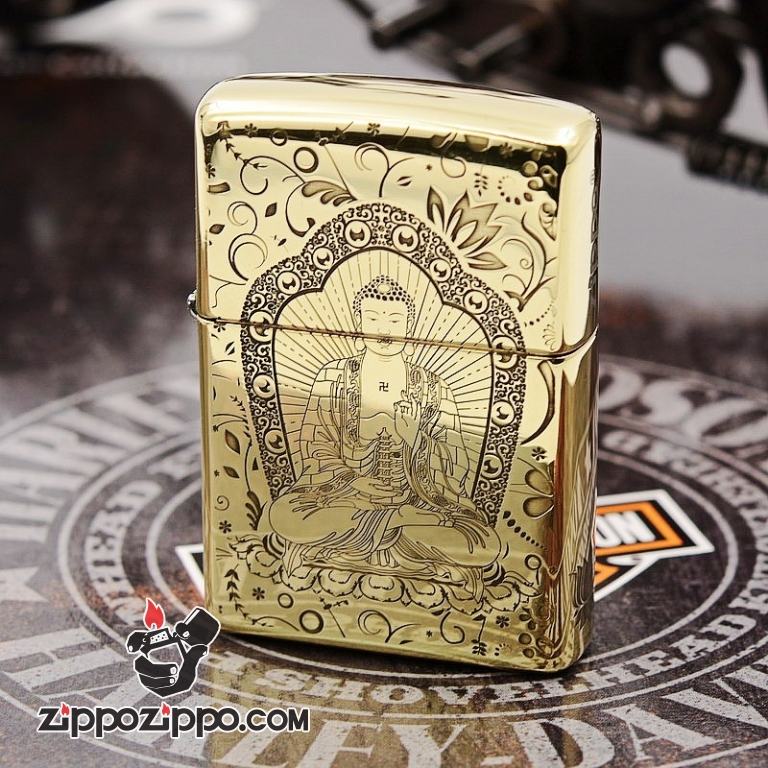 Bật lửa Zippo chất liệu đồng phiên bản bóng khắc Đức Phật Thích Ca Mâu Ni