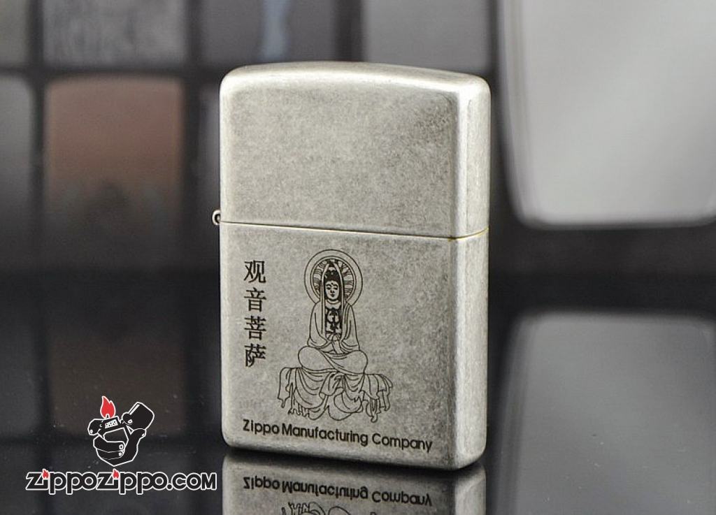 Bật lửa Zippo Bạc cổ khắc Phật Bà Quan Âm