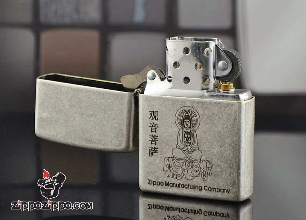 Bật lửa Zippo Bạc cổ khắc Phật Bà Quan Âm