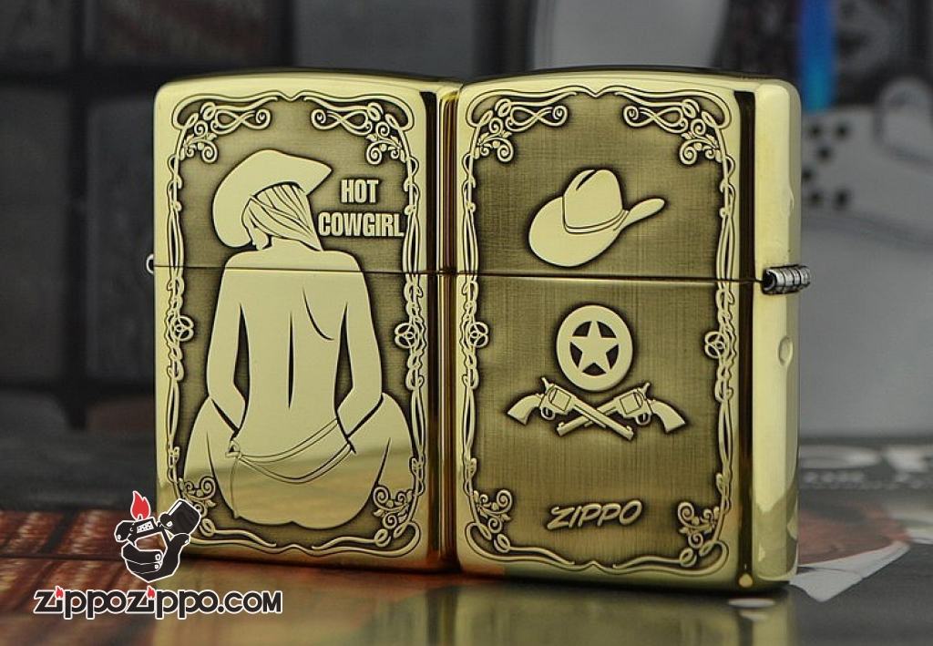 Bật lửa Zippo đồng bống khắc Hot Cowgirl Sexy