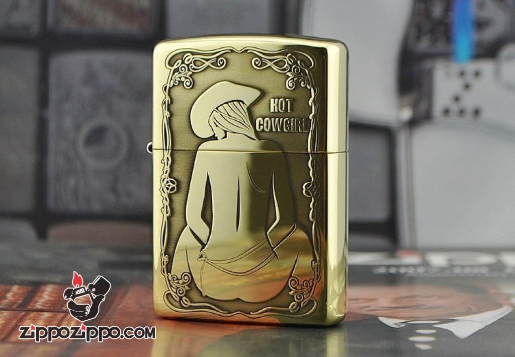 Bật lửa Zippo đồng bống khắc Hot Cowgirl Sexy