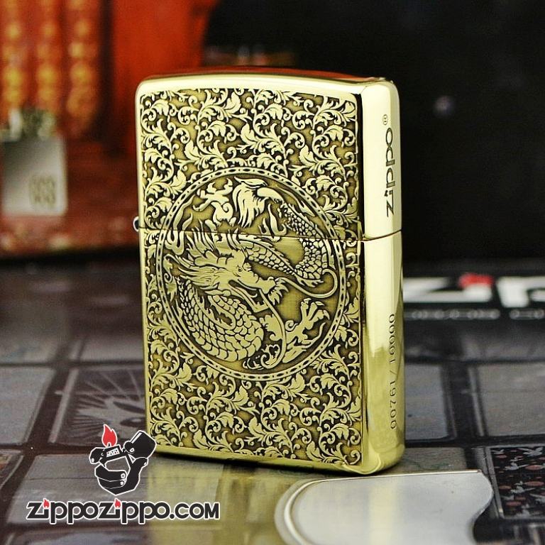 Bật lửa zippo đồng bóng khắc rồng phượng