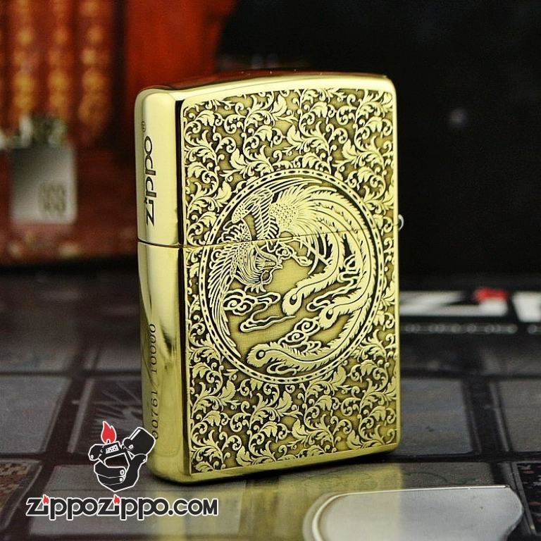 Bật lửa zippo đồng bóng khắc rồng phượng